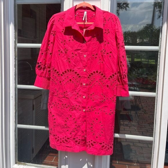 Anthropologie Eyelet Long Sleeve Embroidered Button-Down Mini Dress NWT - Picture 10 of 15